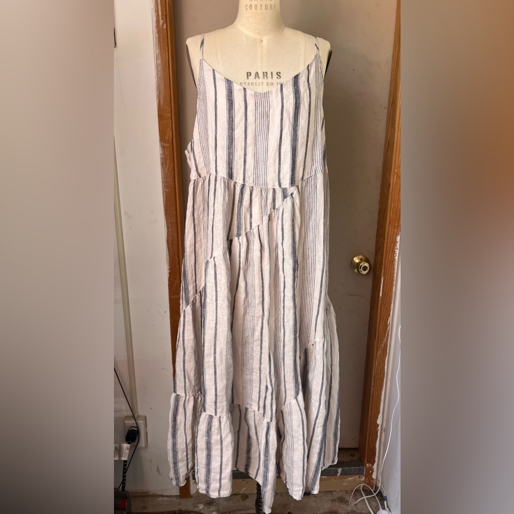 $284 NWT CP Shades Striped Linen Sandrine Dress in Size L